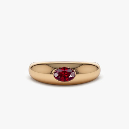 14k Gold Ruby Oval Cut Flush Set Dome Ring 0.49 ctw