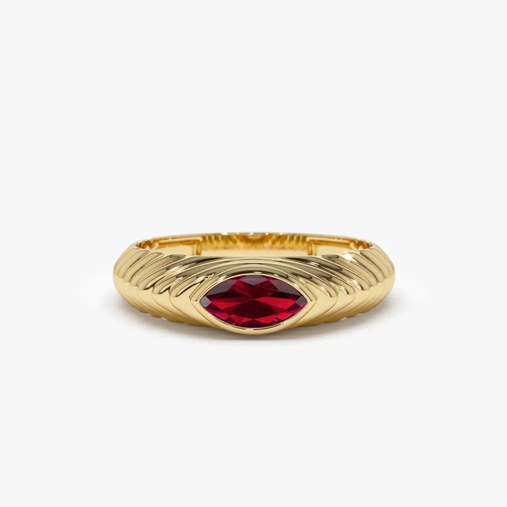 14K Solid Gold Marquise Cut Garnet 0.45 Carat Step Beveled Ring