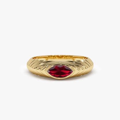 14K Solid Gold Marquise Cut Garnet 0.45 Carat Step Beveled Ring