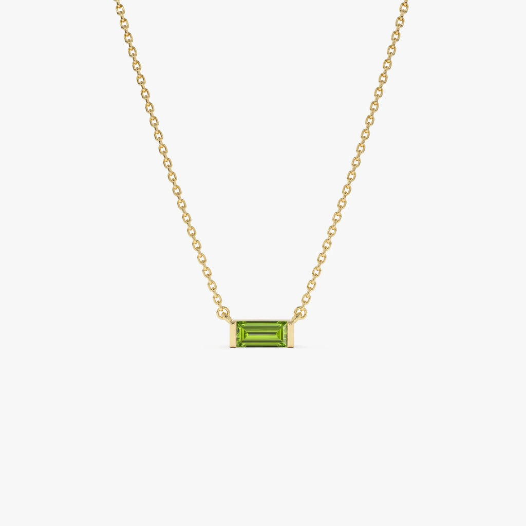 14k Solid Gold Peridot Baguette Birthstone Necklace 0.40 Carat