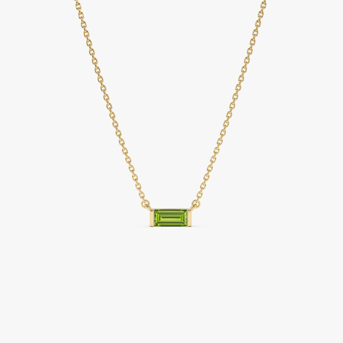 14k Solid Gold Peridot Baguette Birthstone Necklace 0.40 Carat