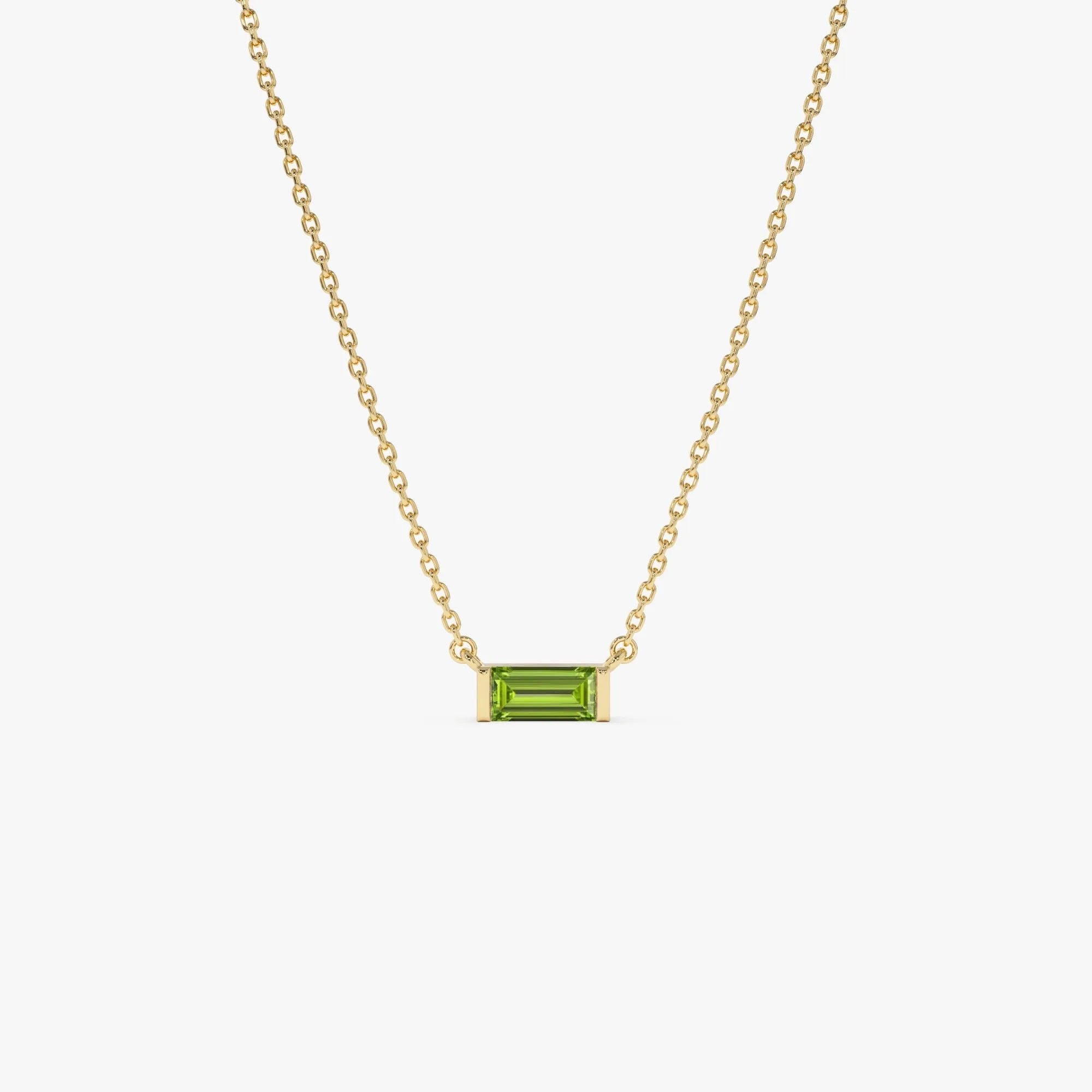 14k Solid Gold Peridot Baguette Birthstone Necklace 0.40 Carat