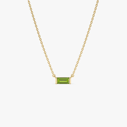 14k Solid Gold Peridot Baguette Birthstone Necklace 0.40 Carat