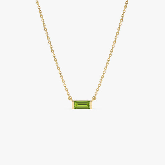 14k Solid Gold Peridot Baguette Birthstone Necklace 0.40 Carat