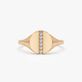 14k Gold Diamond Round Cut Pave Line Signet Pinky Ring 0.07 ctw