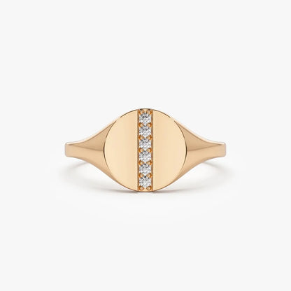 14k Gold Diamond Round Cut Pave Line Signet Pinky Ring 0.07 ctw