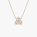 14K Solid Gold 0.25 CTW Round and Baguette Diamond Clover Necklace Prong Setting