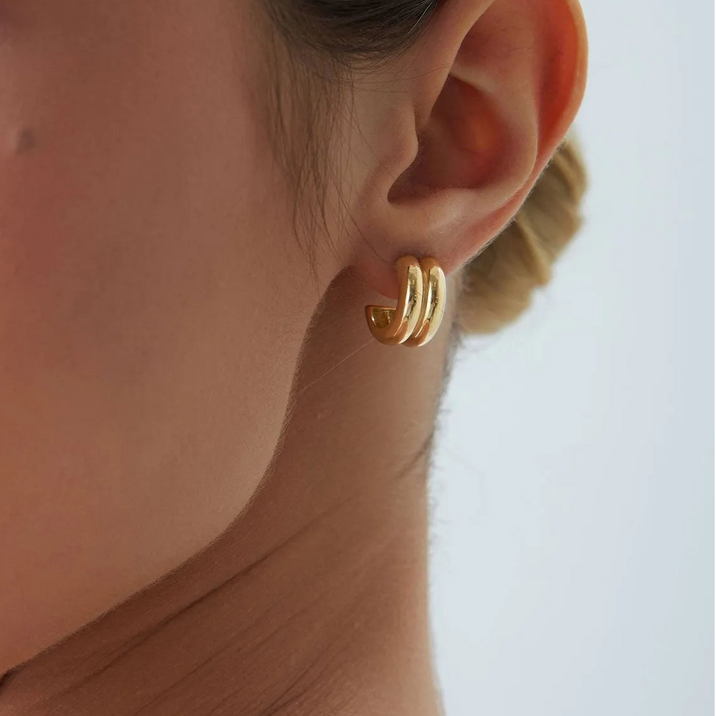 14k Solid Gold Twin C Hoop Earrings 10mm Inner Diameter 7.65mm Width