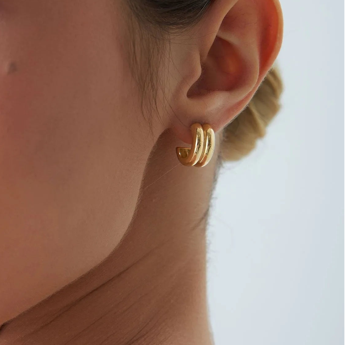 14k Solid Gold Twin C Hoop Earrings 10mm Inner Diameter 7.65mm Width