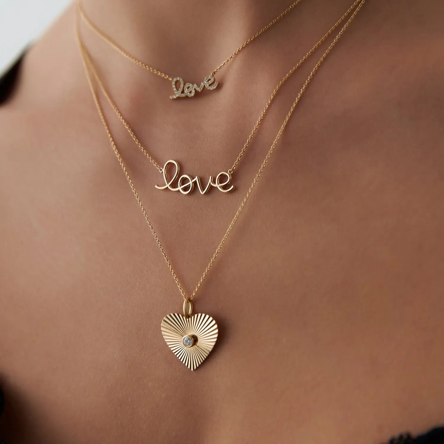 14k Solid Gold Wire Script Love Word Pendant Necklace