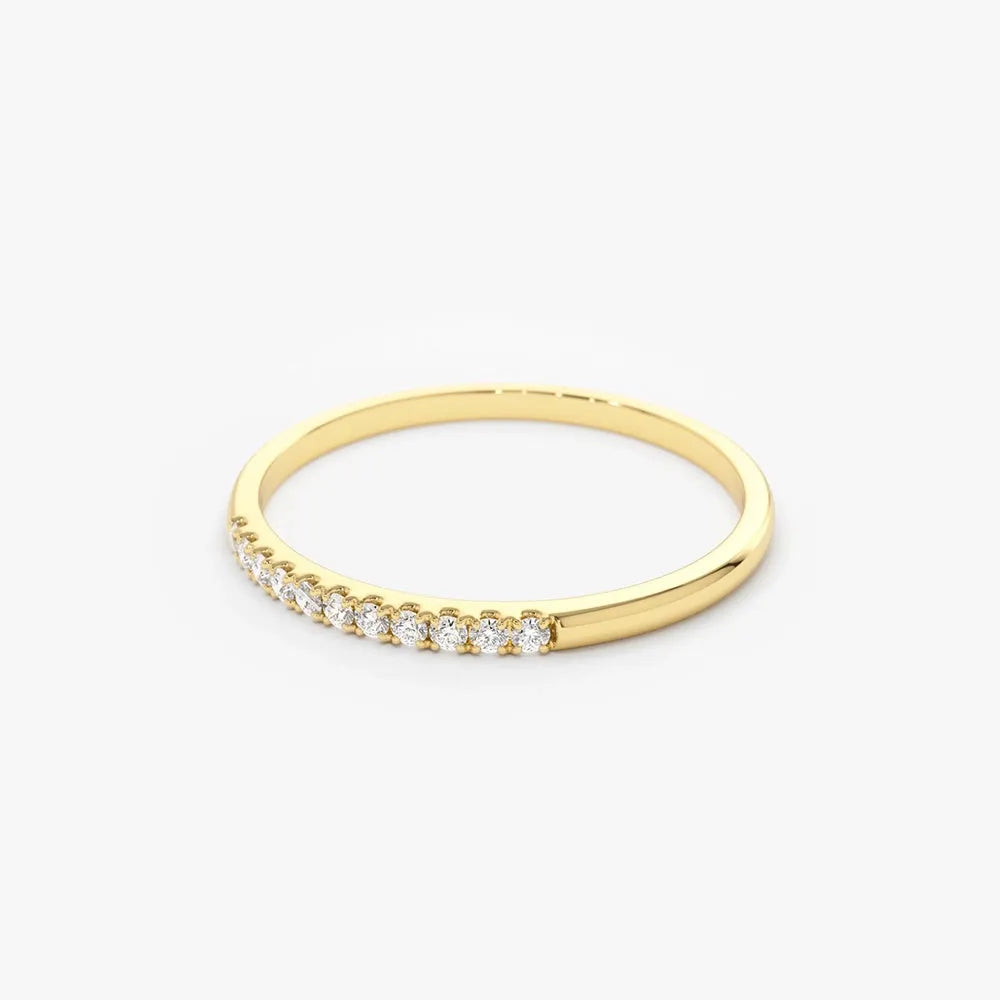 14K Gold Round Diamond 0.10ctw 11 Stone Half Eternity Micro Pave Stackable Wedding Band