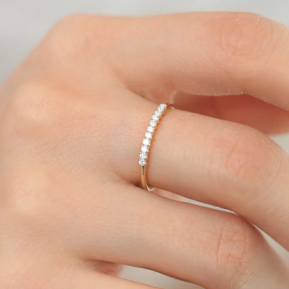 14K Gold Round Diamond 11 Stone 0.15 CTW Prong Set Wedding Band