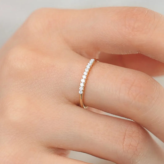 14K Gold Round Diamond 11 Stone 0.15 CTW Prong Set Wedding Band
