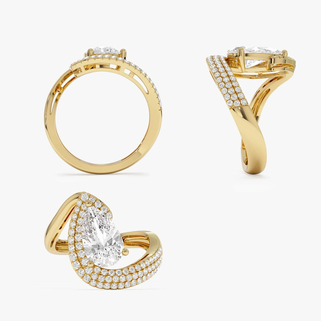 14k Gold Lab Grown Diamond Pear Shape Triple Row Pave Band Engagement Ring 2.00 ctw IGI Certified Chiara