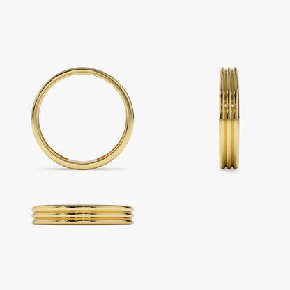 14k Solid Gold Multi Lined Wedding Band Ring