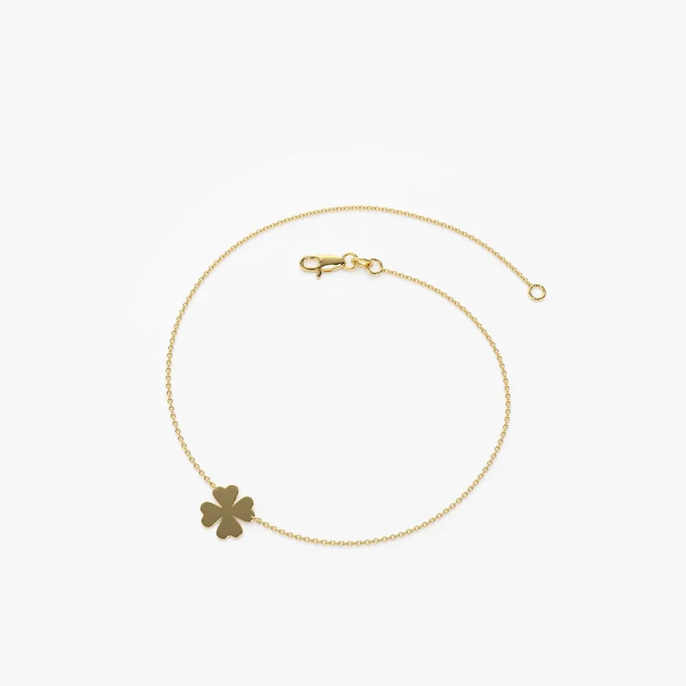 14k Gold Four Leaf Clover Charm Bracelet with Charm