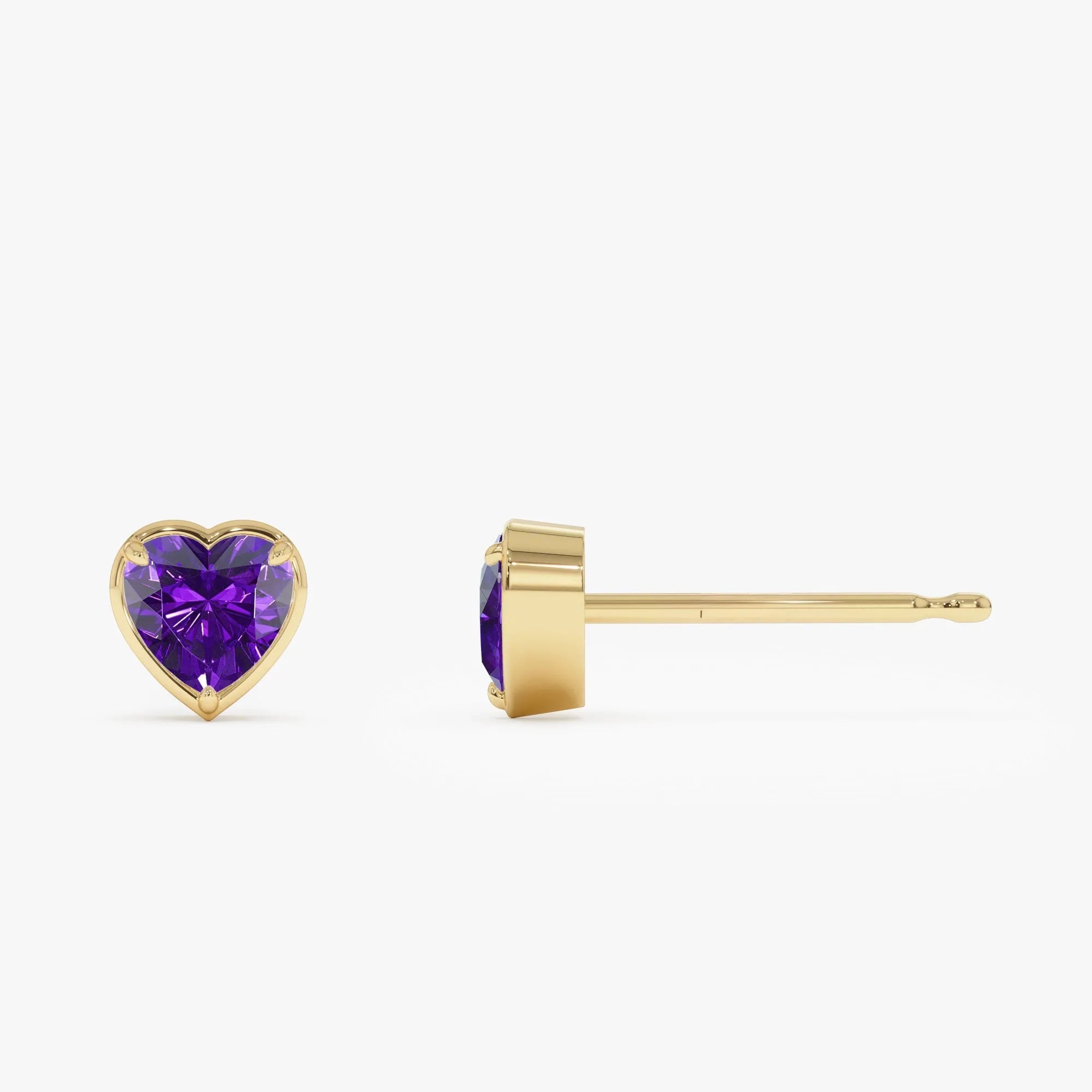 14K Solid Gold Heart Shaped Amethyst Stud Earrings 0.85ctw