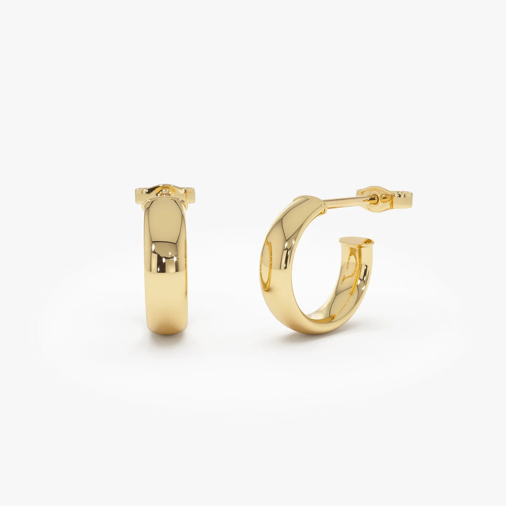 14k Yellow Gold C Shape Hoop Earrings 3.85mm Wide