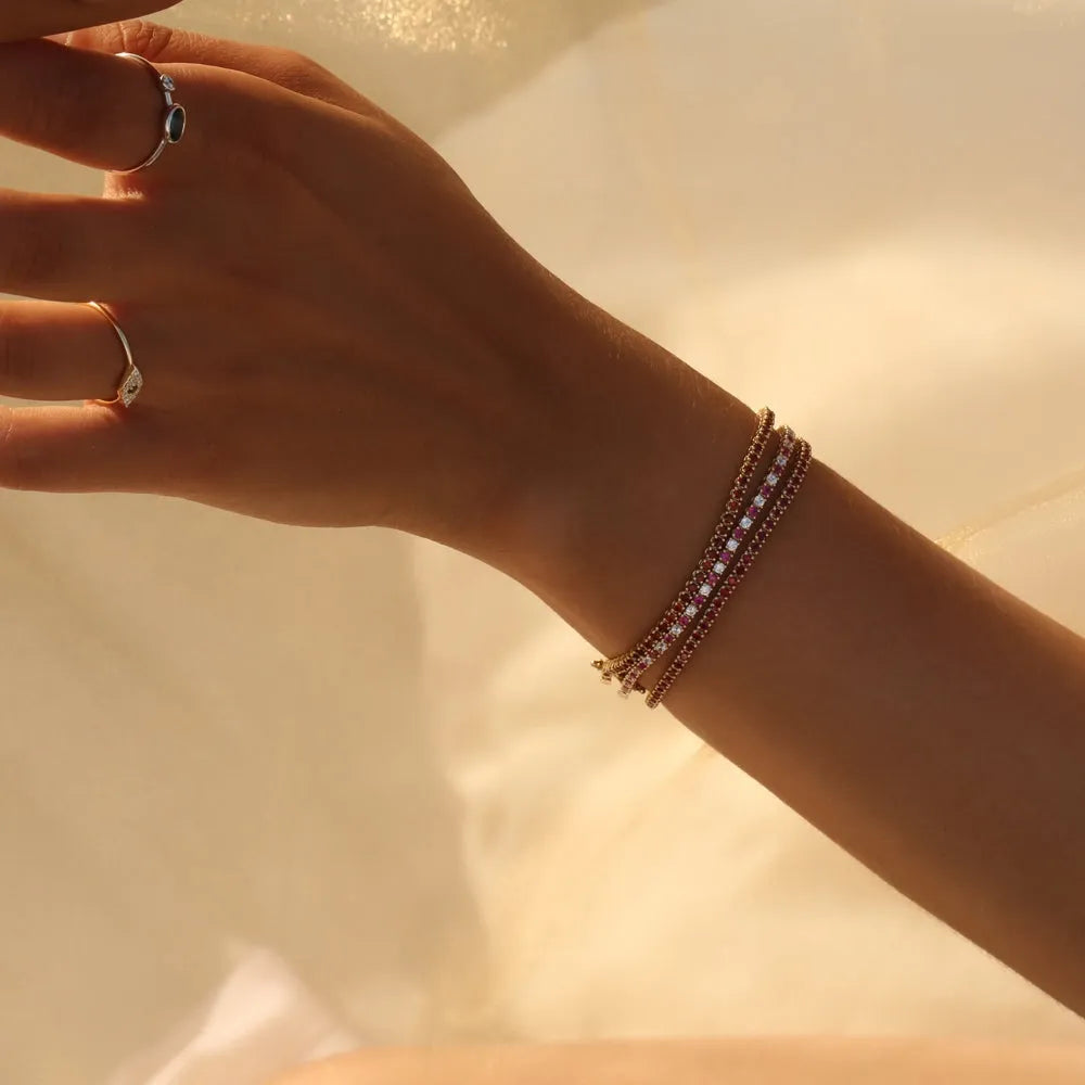14k Gold Round Diamond and Ruby 4 Prong Tennis Bracelet