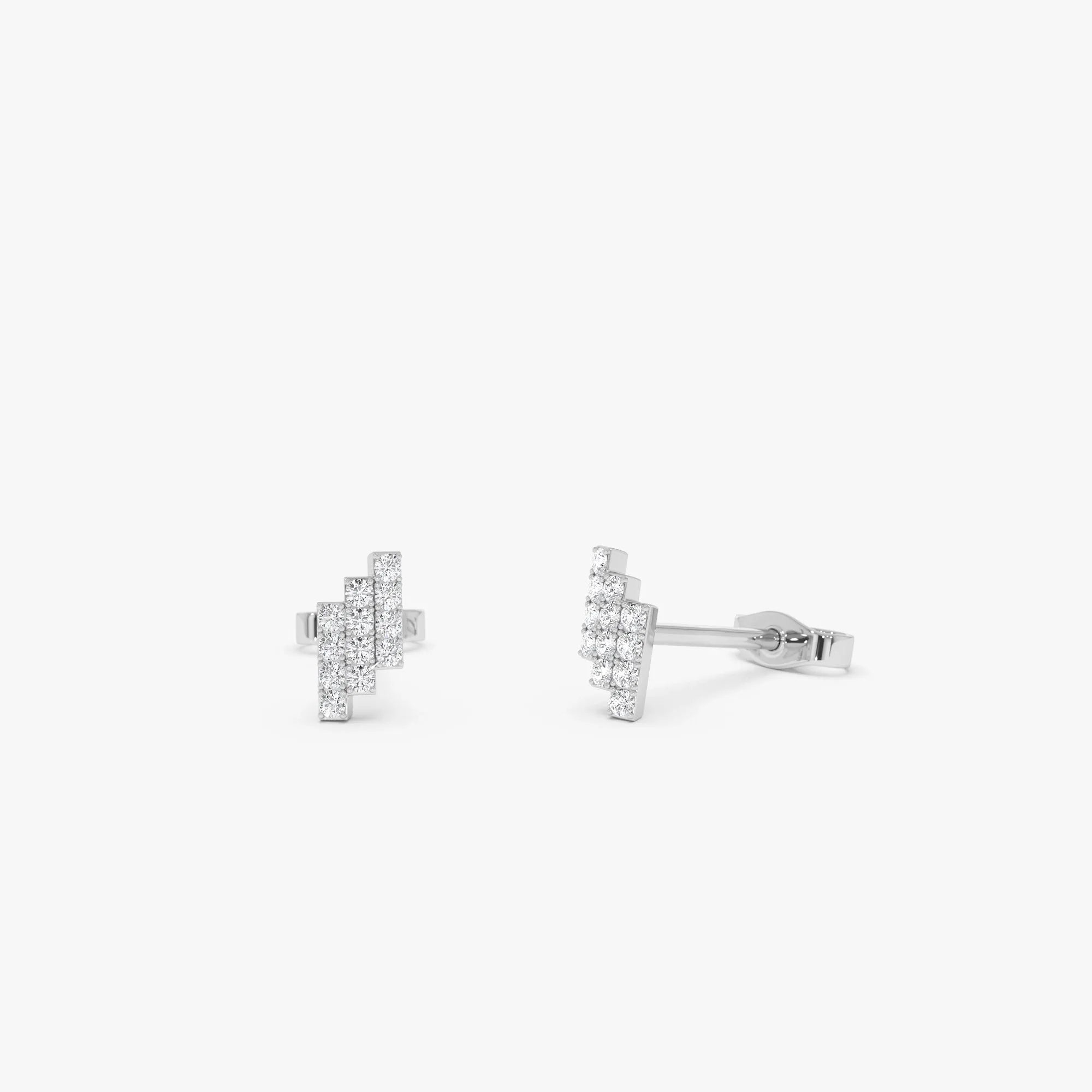 14k Gold Diamond Round Cut Step Design Geometric Stud Earrings 0.13 ctw