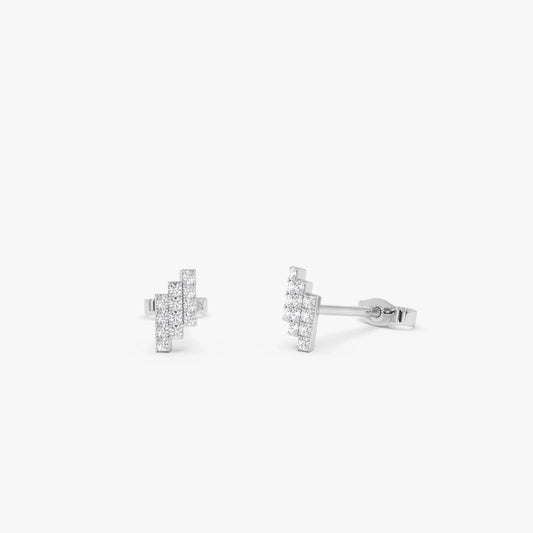 14k Gold Diamond Round Cut Step Design Geometric Stud Earrings 0.13 ctw