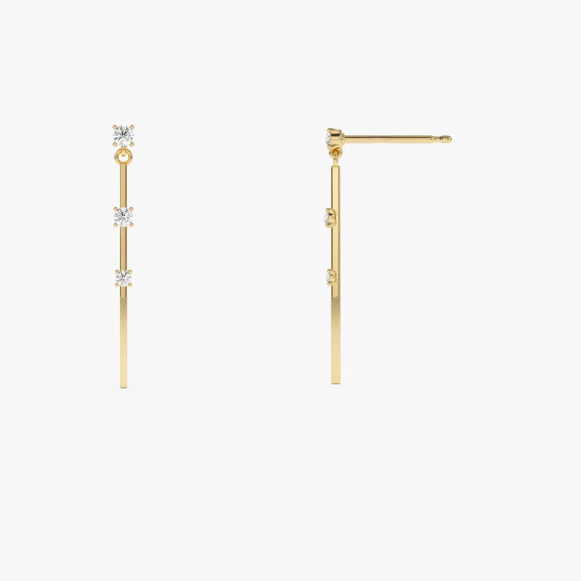 14k Gold Diamond Round Cut Linear Bar Triple Drop Earrings 0.28 ctw