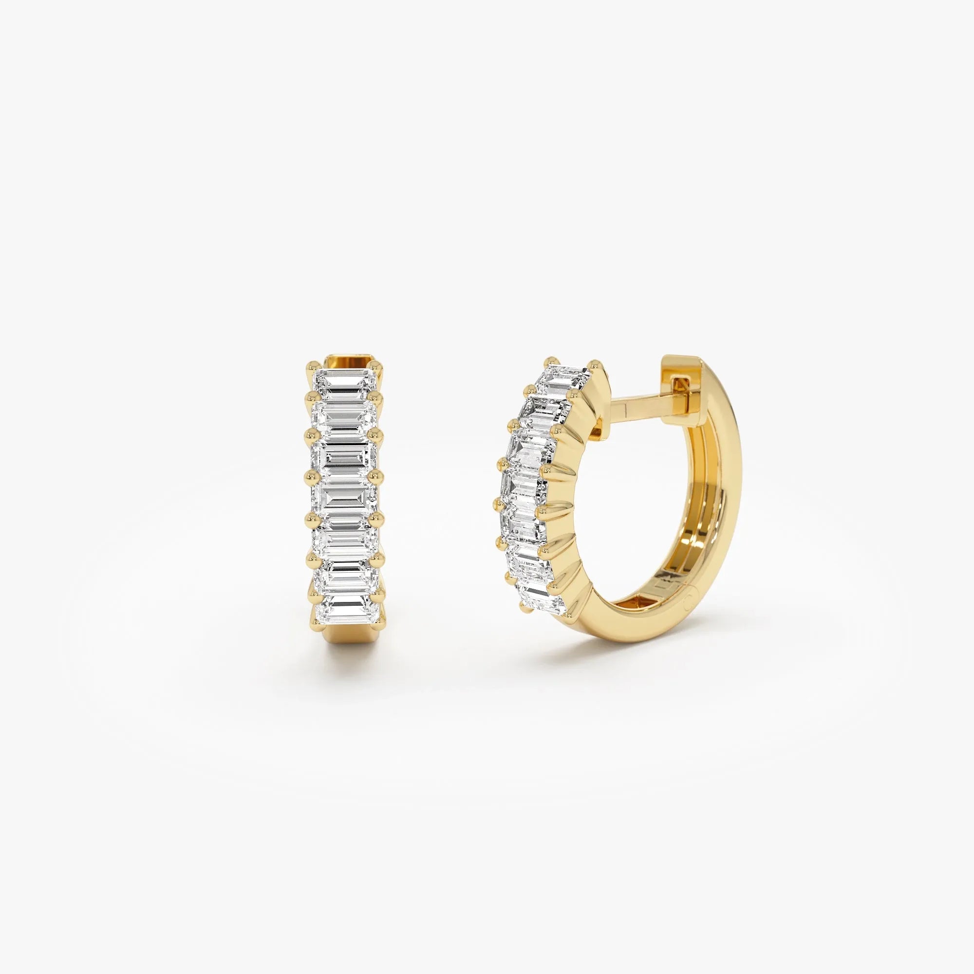 14k Solid Gold Diamond Baguette Cut Huggie Earrings 0.50 ctw