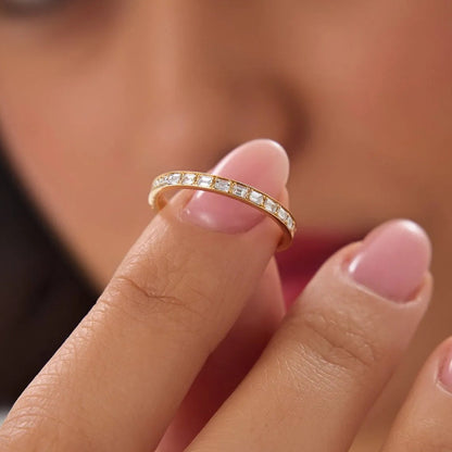 14k Gold Diamond Round and Baguette 0.45ctw Micro Pave Eternity Band