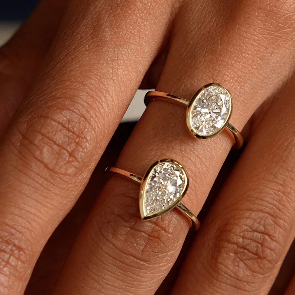 14k Gold 1.50 Ctw Oval Lab Grown Diamond Bezel Setting Engagement Ring Celina