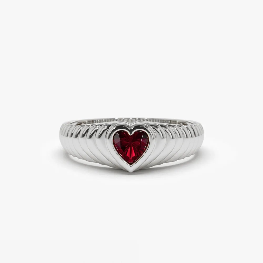 14K Solid Gold Heart Shape Garnet 0.40 Carat Beveled Ring