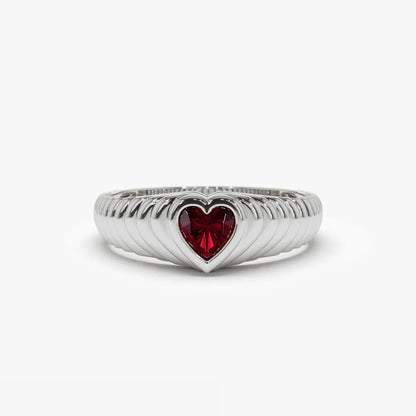 14K Solid Gold Heart Shape Garnet 0.40 Carat Beveled Ring