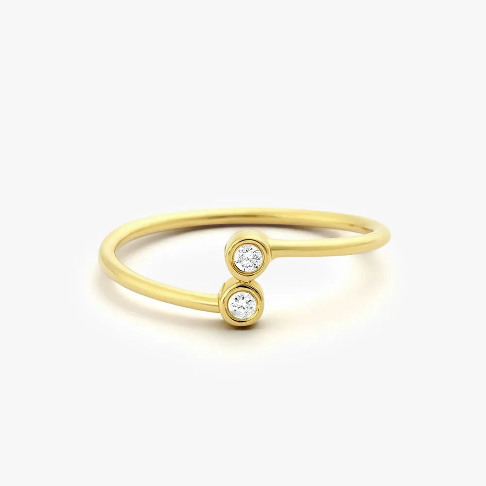 14K Gold Round Diamond Bezel Set Yin Yang Bypass Ring 0.06 CTW