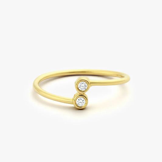 14K Gold Round Diamond Bezel Set Yin Yang Bypass Ring 0.06 CTW