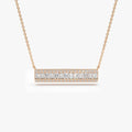 14K Solid Gold Baguette and Round Diamond Horizontal Bar Necklace 0.50ctw