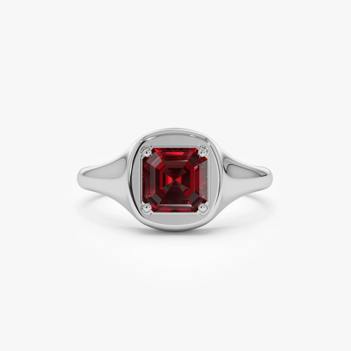 14K Solid Gold Asscher Cut Garnet 1.35 Carat Signet Ring