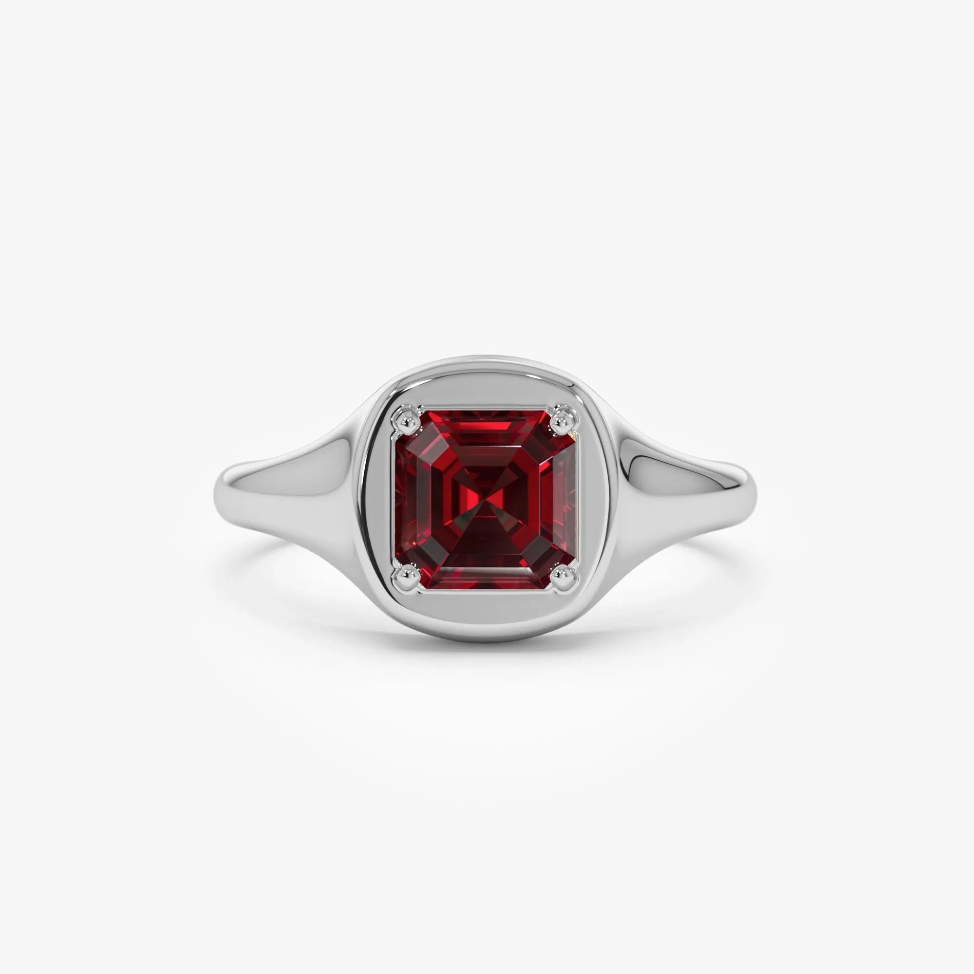 14K Solid Gold Asscher Cut Garnet 1.35 Carat Signet Ring
