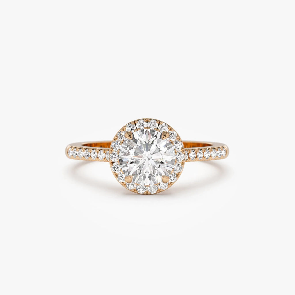 14K Gold 1.25 ctw Lab Grown Diamond Round Brilliant Aria Halo Engagement Ring