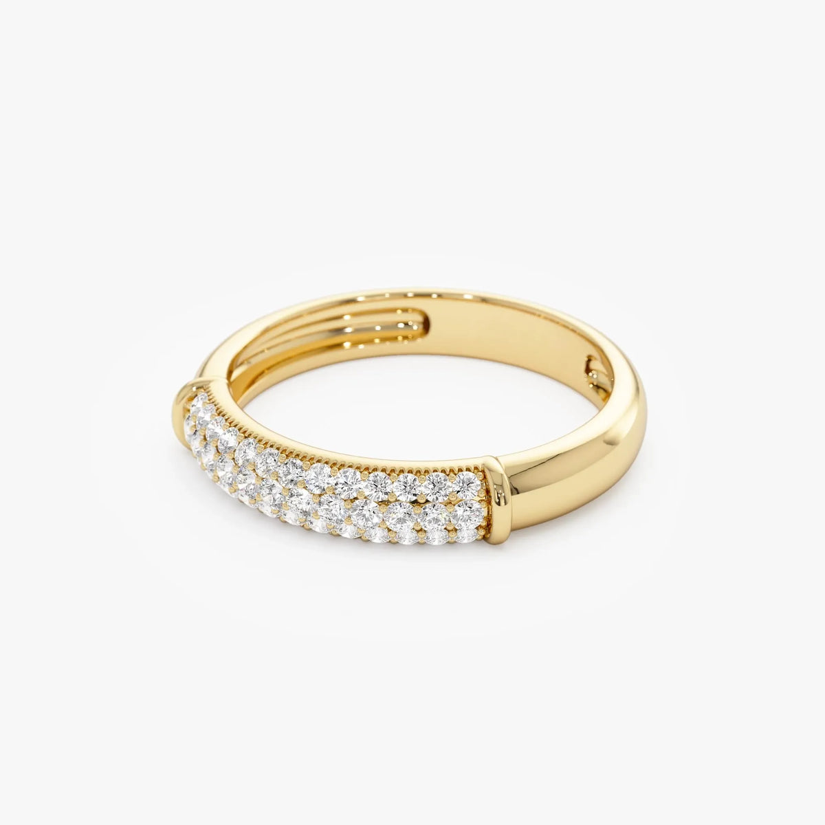 14K Solid Gold Round Diamond 0.30ctw Three Row Pave Band