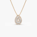 14K Solid Gold Baguette and Round Diamond Teardrop Statement Necklace 0.48ctw
