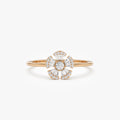 14k Gold 0.33 ctw Round and Baguette Diamond Floral Ring