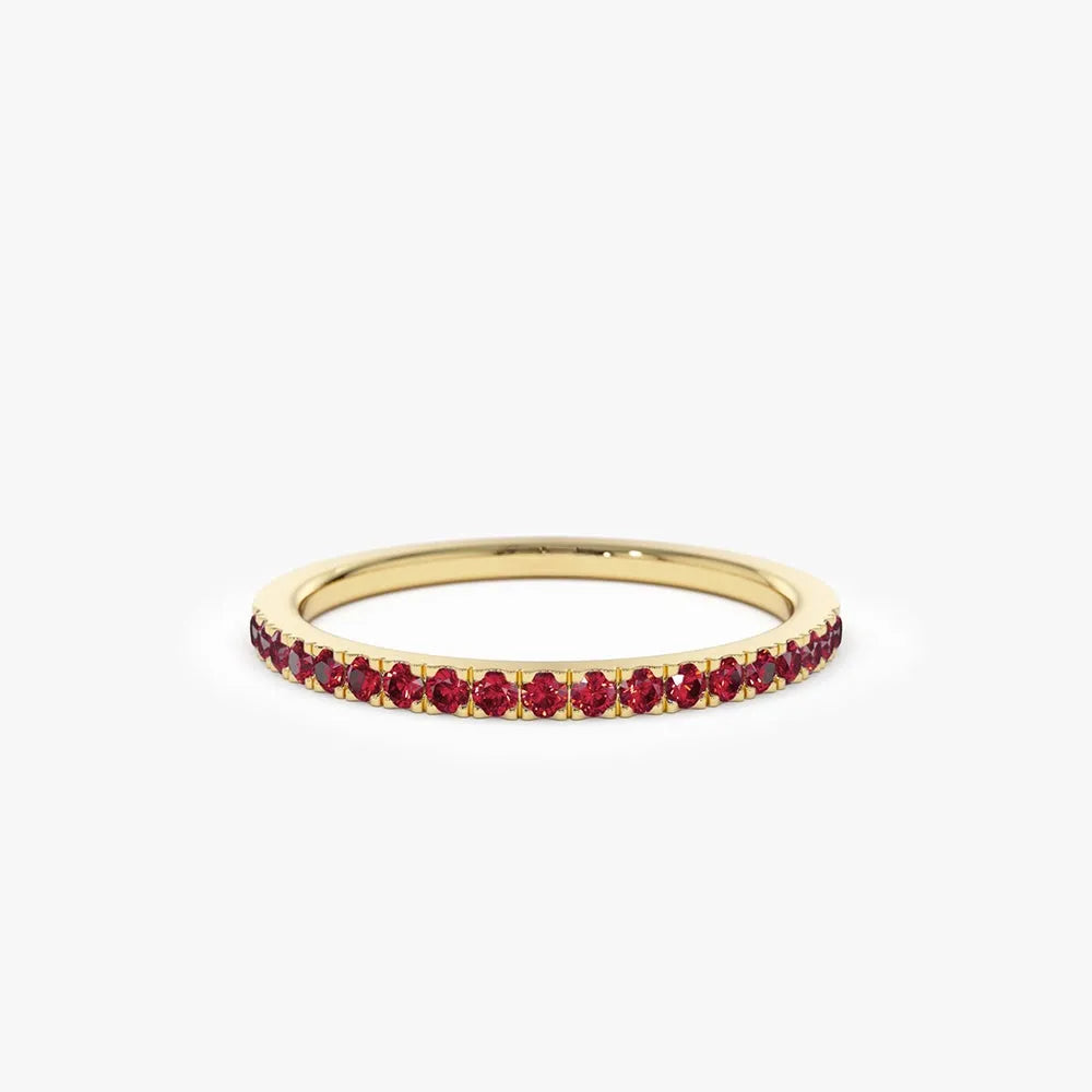 14k Gold Ruby Round Cut Half Eternity Pave Ring 0.30 ctw