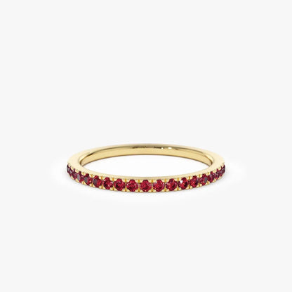 14k Gold Ruby Round Cut Half Eternity Pave Ring 0.30 ctw