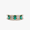 14K Solid Gold Oval Emerald and Baguette Round Diamond Ring 1.43 CTW Handcrafted Jewelry