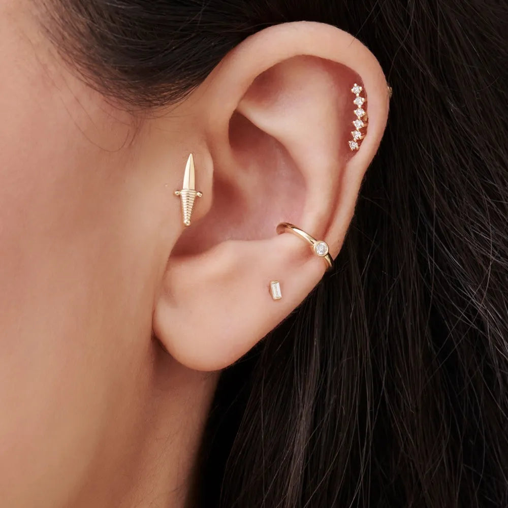 14k Gold Diamond Baguette Cut Helix Piercing Single Earring 0.05 ctw