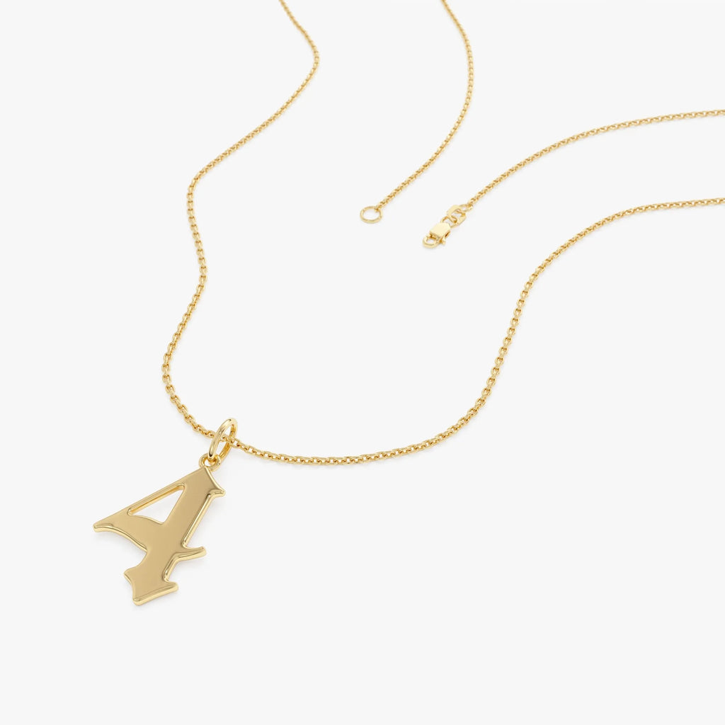 14k Solid Gold Gothic Number Pendant Necklace