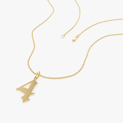 14k Solid Gold Gothic Number Pendant Necklace
