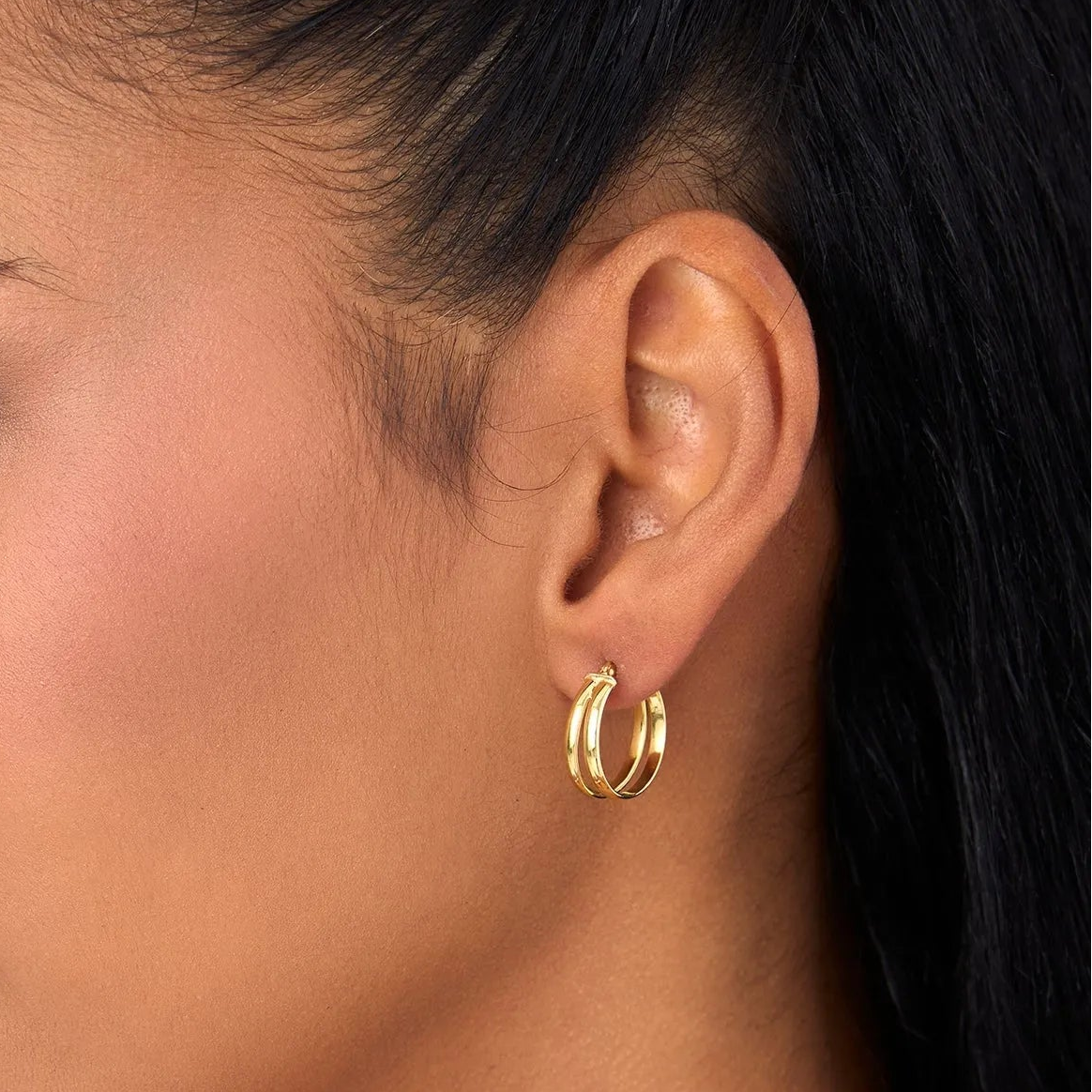 14k Yellow Gold Dual Row Hoop Earrings 16mm Outer Diameter 5.5mm Width