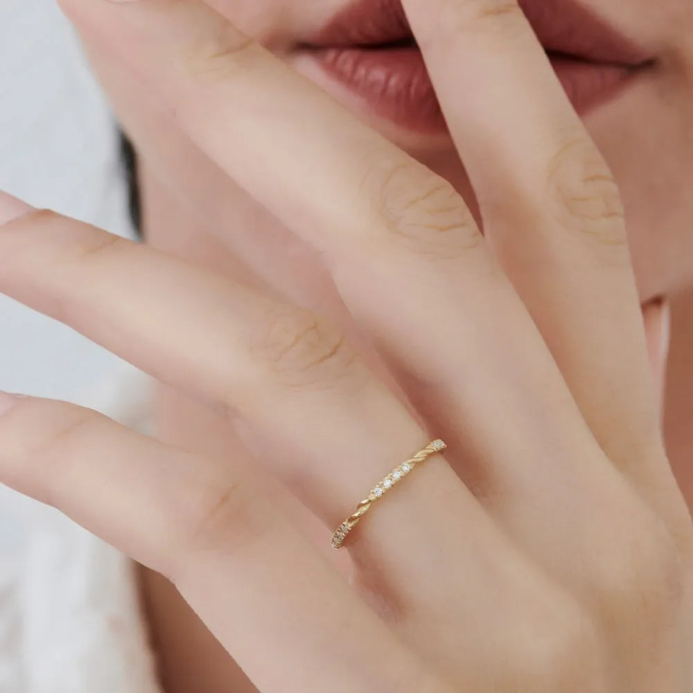 14k Gold Round Cut Diamond Three Quarter Eternity Twisted Rope Ring