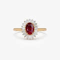 14k Gold Ruby and Diamond Oval and Baguette Cut Ballerina Ring 0.75 ctw