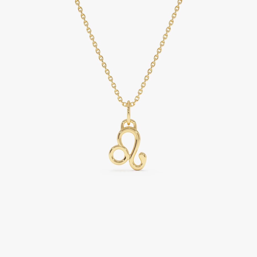 14k Solid Gold Leo Zodiac Charm Pendant Necklace